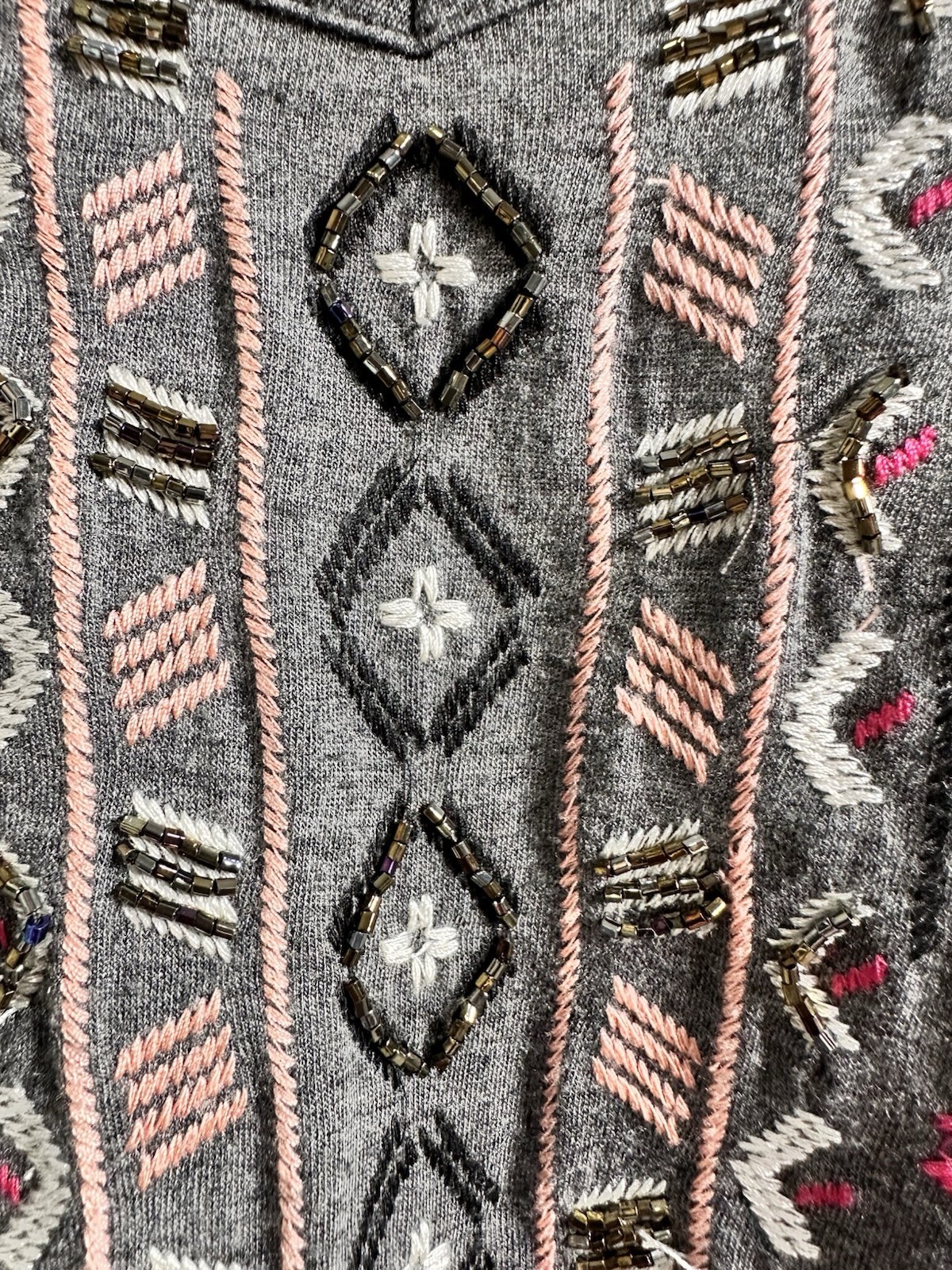 Maurices Women’s Gray Geometric Embroidered Beaded V-Neck Dolman Tunic Top 2X