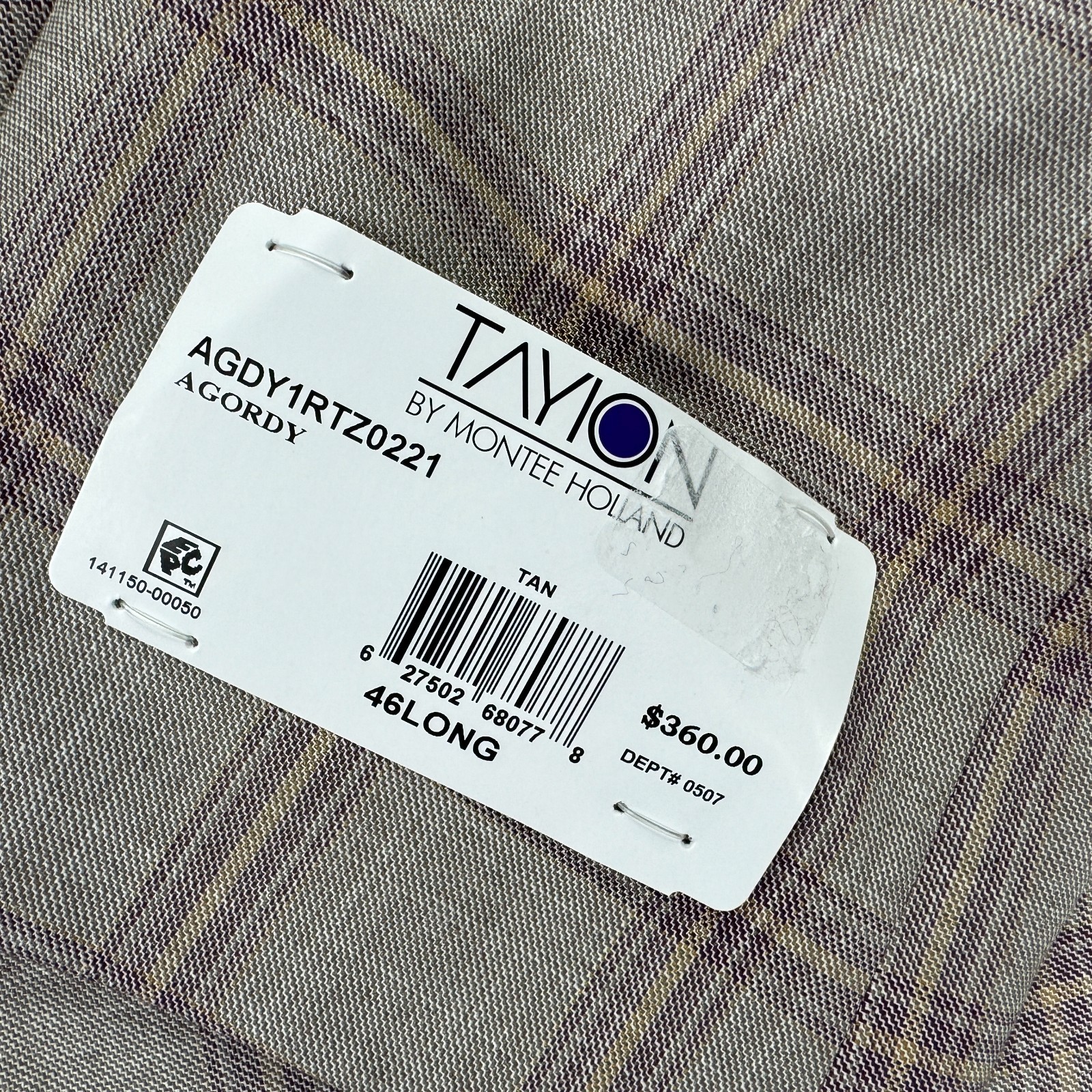 Tayion Mens Agordy Regular Fit Plaid Suit Jacket Tan Red 46L