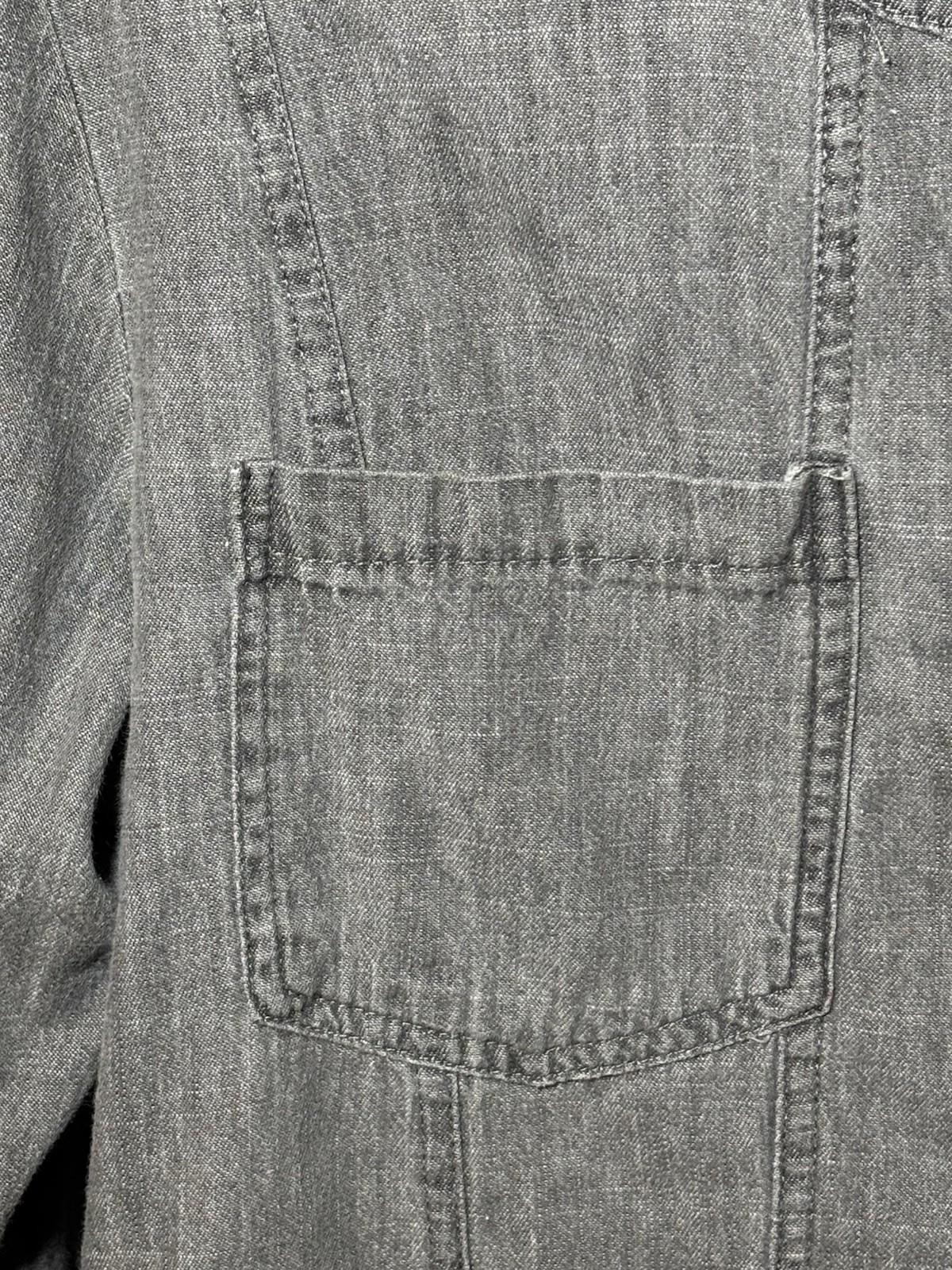 Gray Denim Lace Jacket With Scalloped Lace On Bottom Of Sleeves. Size M