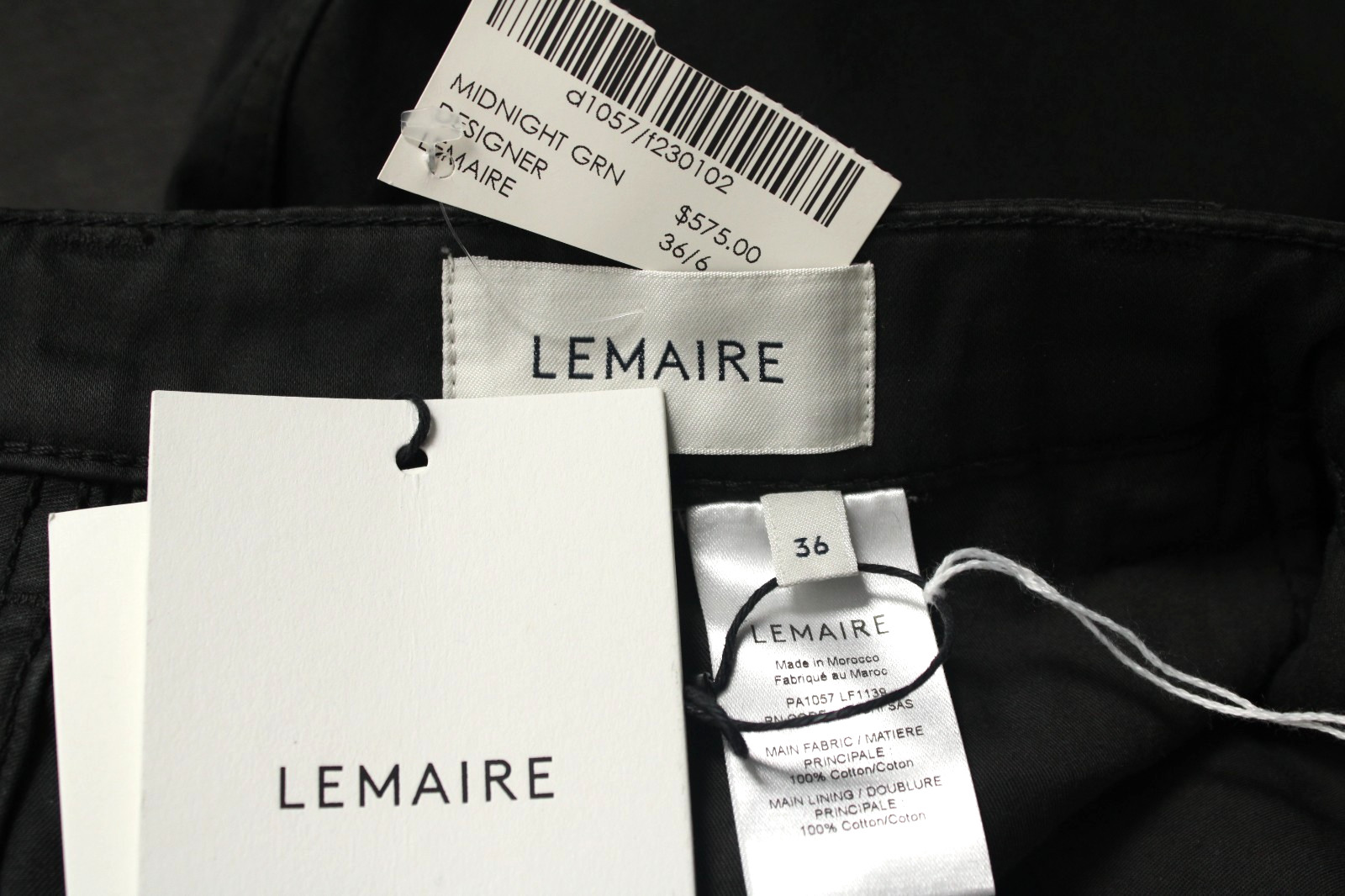 LEMAIRE $575 Midnight Green-Gray Cotton Woven Straight Leg Pants 36 NEW
