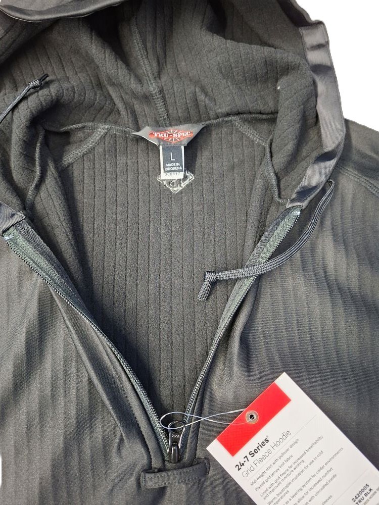 24-7 Series Grid Fleece Pullover Hoodie – Black Midweight Shirt W/Hood,Pocket