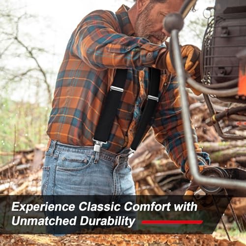 Ultrashang CLASSIC Mens Heavy-Duty Suspender: 2-Inch Wide, Sturdy Clips, Black