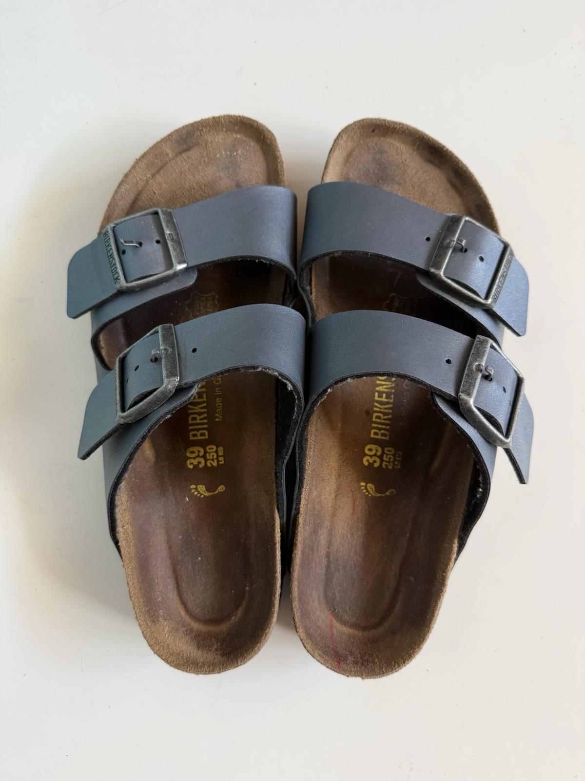 Birkenstock Arizona Birko-Flor Leather Sandals Blue 39/8-8.5 Medium/Narrow