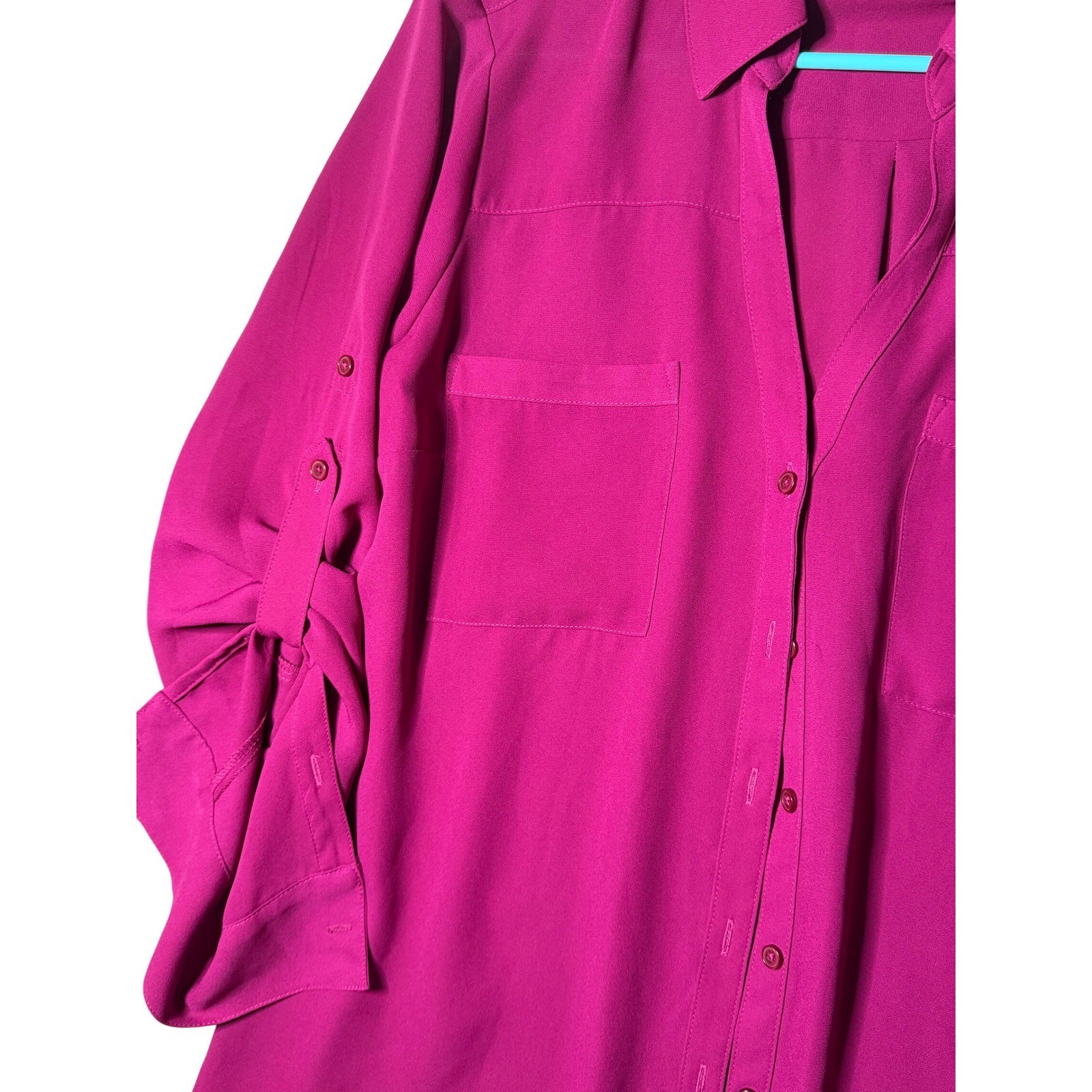 Express Magenta Pink Portofino Roll Tab Sleeve Button Down Blouse Large L