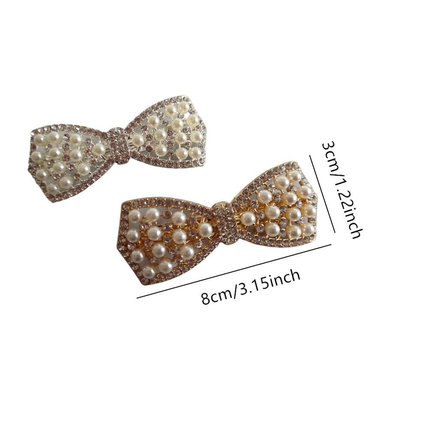 Rhinestone Pearl Bow Hairpin Barrettes, 2 Pack Crystal Shiny Crystal Bow Hair…