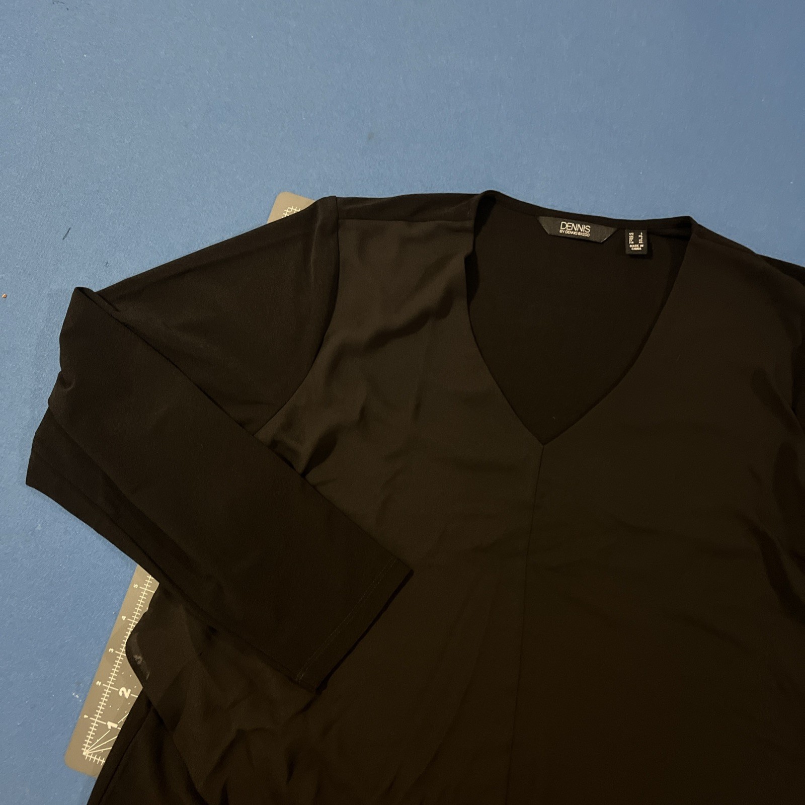 Dennis Basso Top Women’s L Major Black Caviar Crepe Tunic Long Sleeve – New