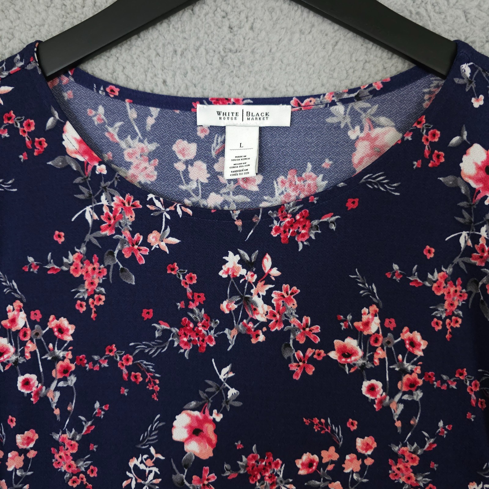White House Black Market Shirt Womens Large Blue Floral Bell Sleeve Blouse Top