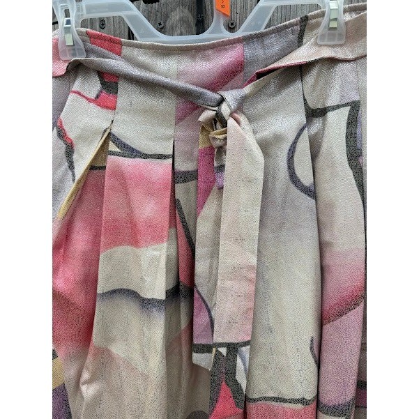 Abstract Geometric Metallic Shimmer Anotah Pleated Midi Skirt Women M MultiColor