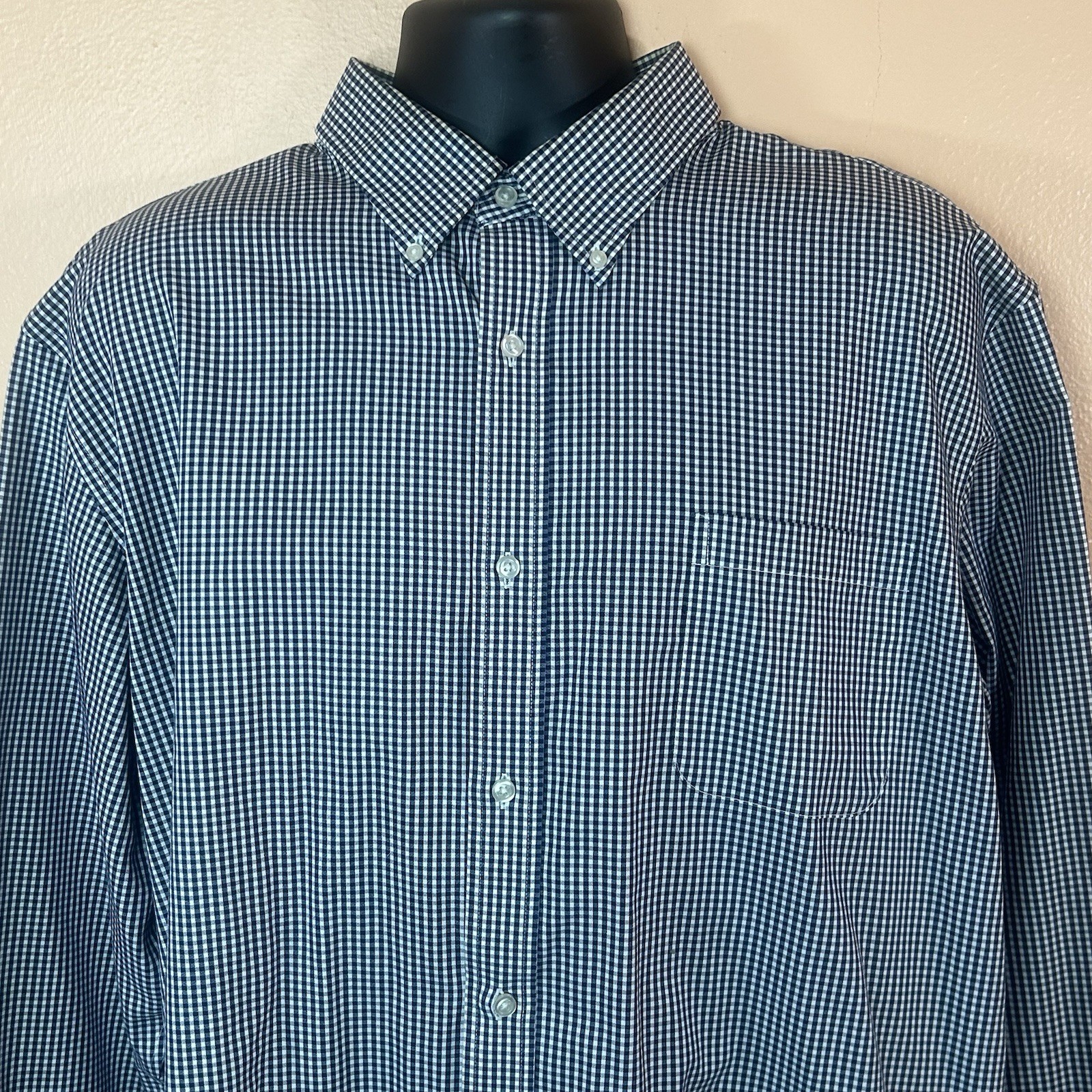 Lands End Blue White Gingham Print Button Down Men XXL 100% Baumwolle Cotton
