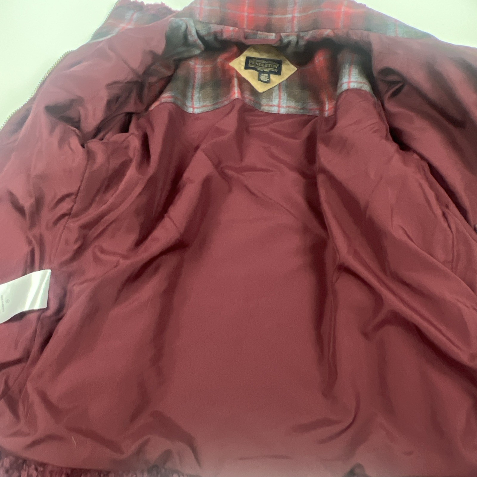 Pendleton Women’s Sherpa Fleece Jacket Small Burgundy Wool Plaid Full Zip Cozy