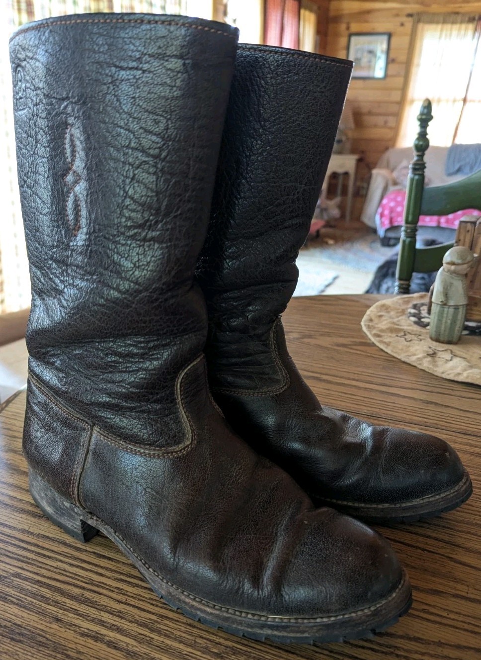 Arandu Argentina Handmade Brown Leather Riding Boots Tall 12.75″ T – 10″ L Foot