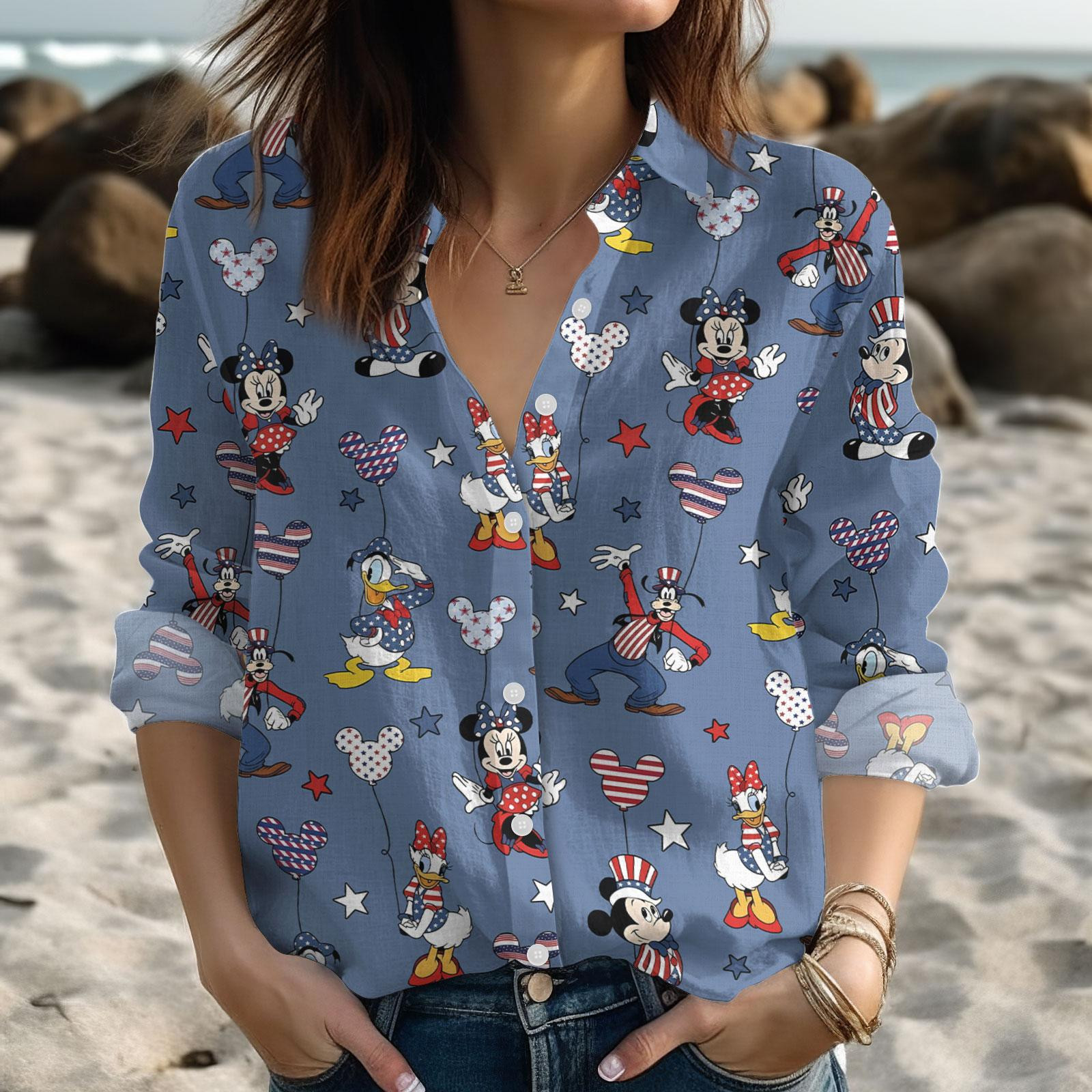 Mickey And Friends 4th Of July Women Blouse Mickey Mouse Button U