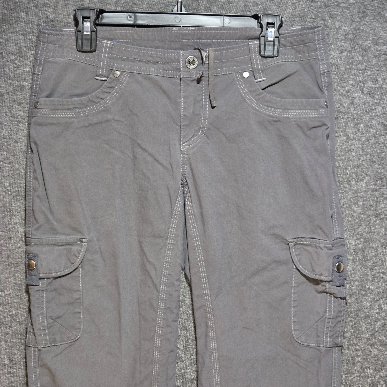 Kuhl Legendary Pants Drawstring Gray Cargo Hiking Roll Up Ankle Women’s 8 Long