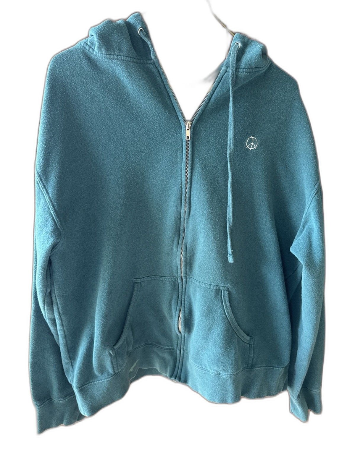 Hoodie Sweatshirt Peace Sign Full Zip Embroidered Green
