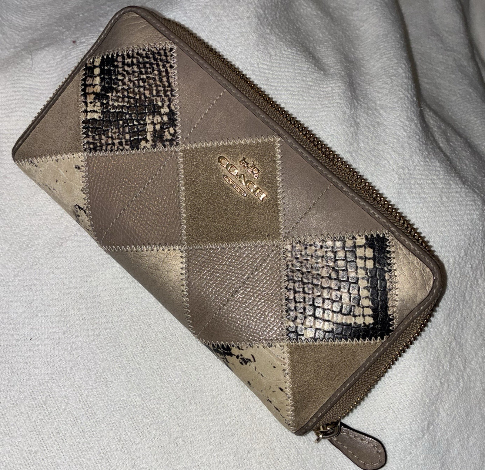 Coach Madison brown beige & black patchwork diamond pattern wallet