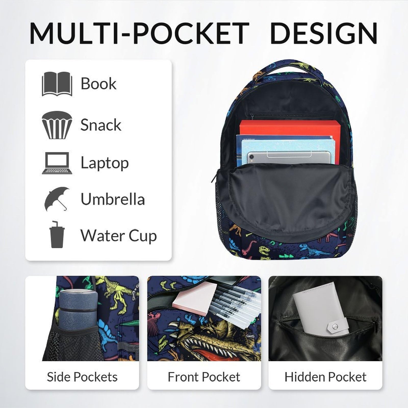 Boys Backpack with Lunch Box – 3 in 1 Cool Dinosaurs Bookbag for School, Trav…