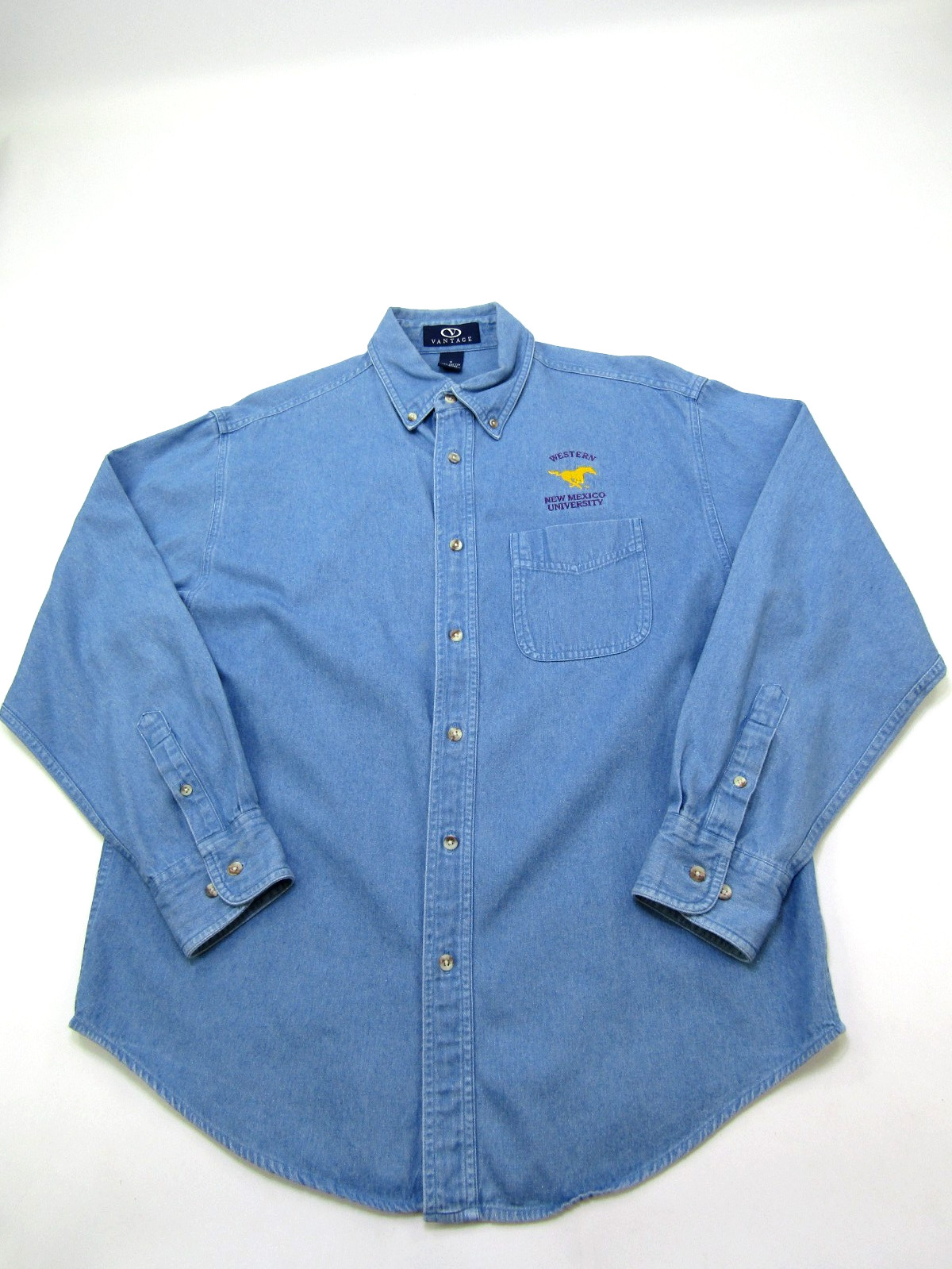 VTG Western New Mexico University Denim Shirt Mens Small Button Down Collegiate