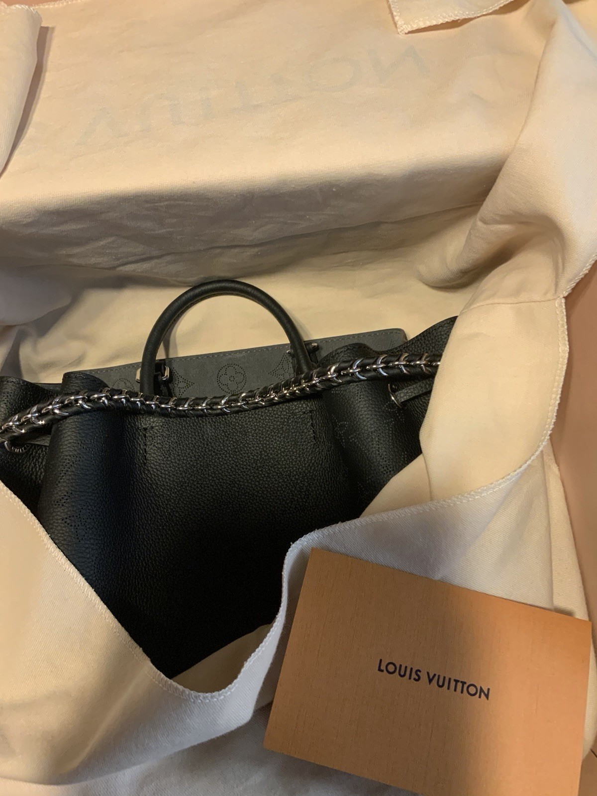 Louis Vuitton Black Monogram Bella Tote Top Handle Bag w/ Chain