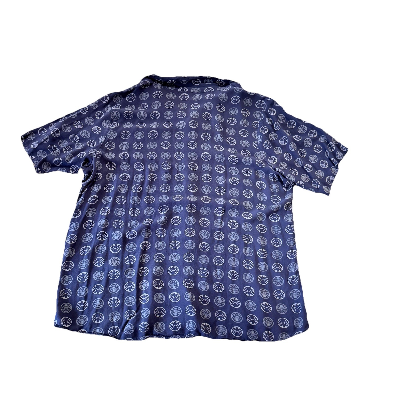 Marvel 2XL Mens Short Sleeve Button Shirt Blue Rayon