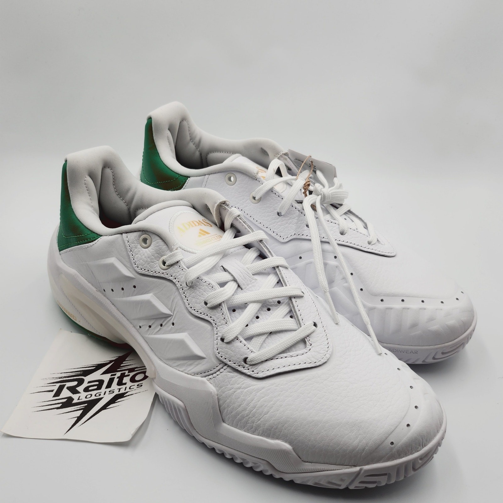Mens Size 9 Adidas Tennis Shoes Barricade 13M Leather Low Top White Green JP7237