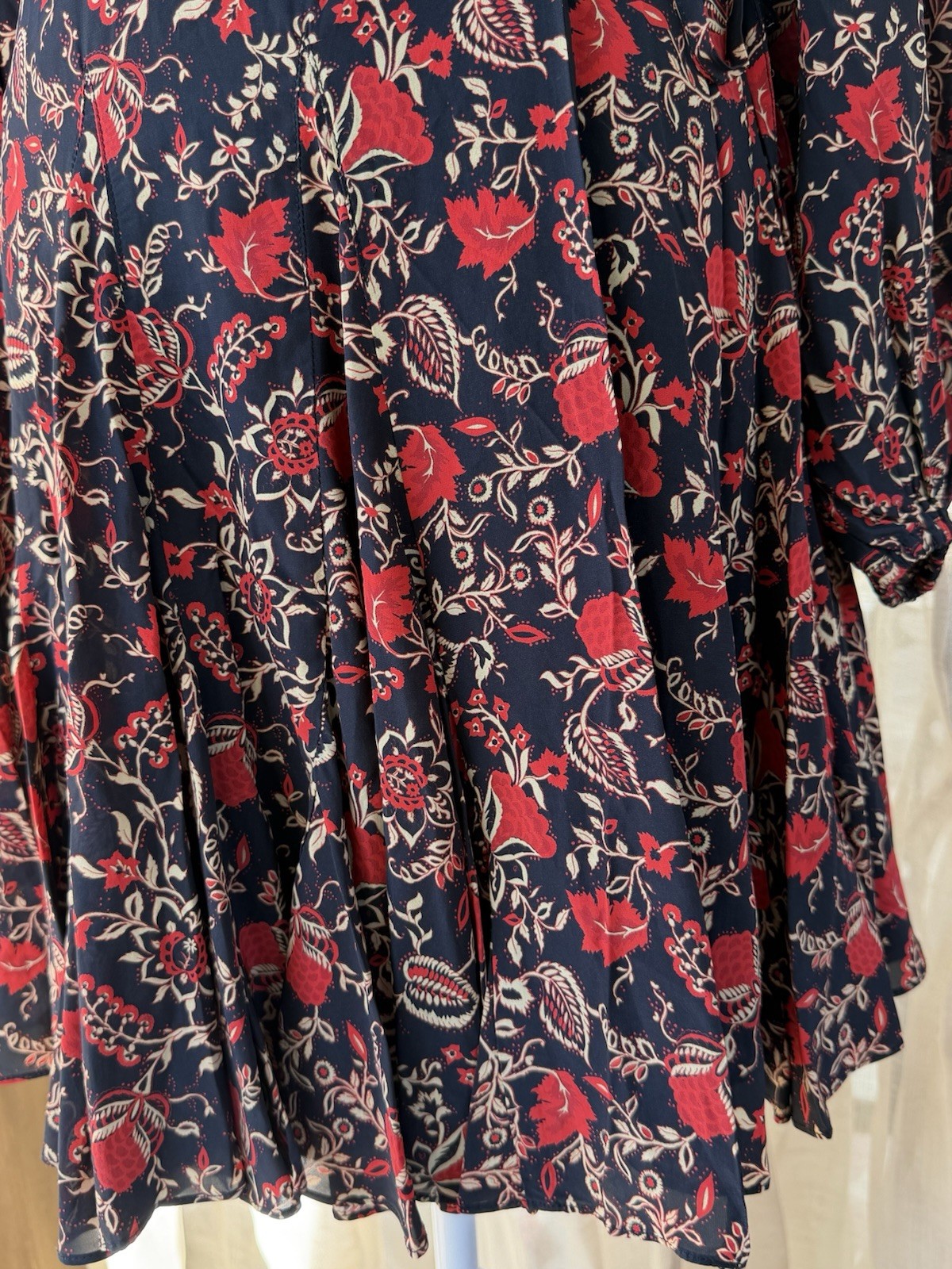 NWT RHODE Caro Black Red Cream Floral Fit & Flare Wrap Dress Long Puff Sleeve S