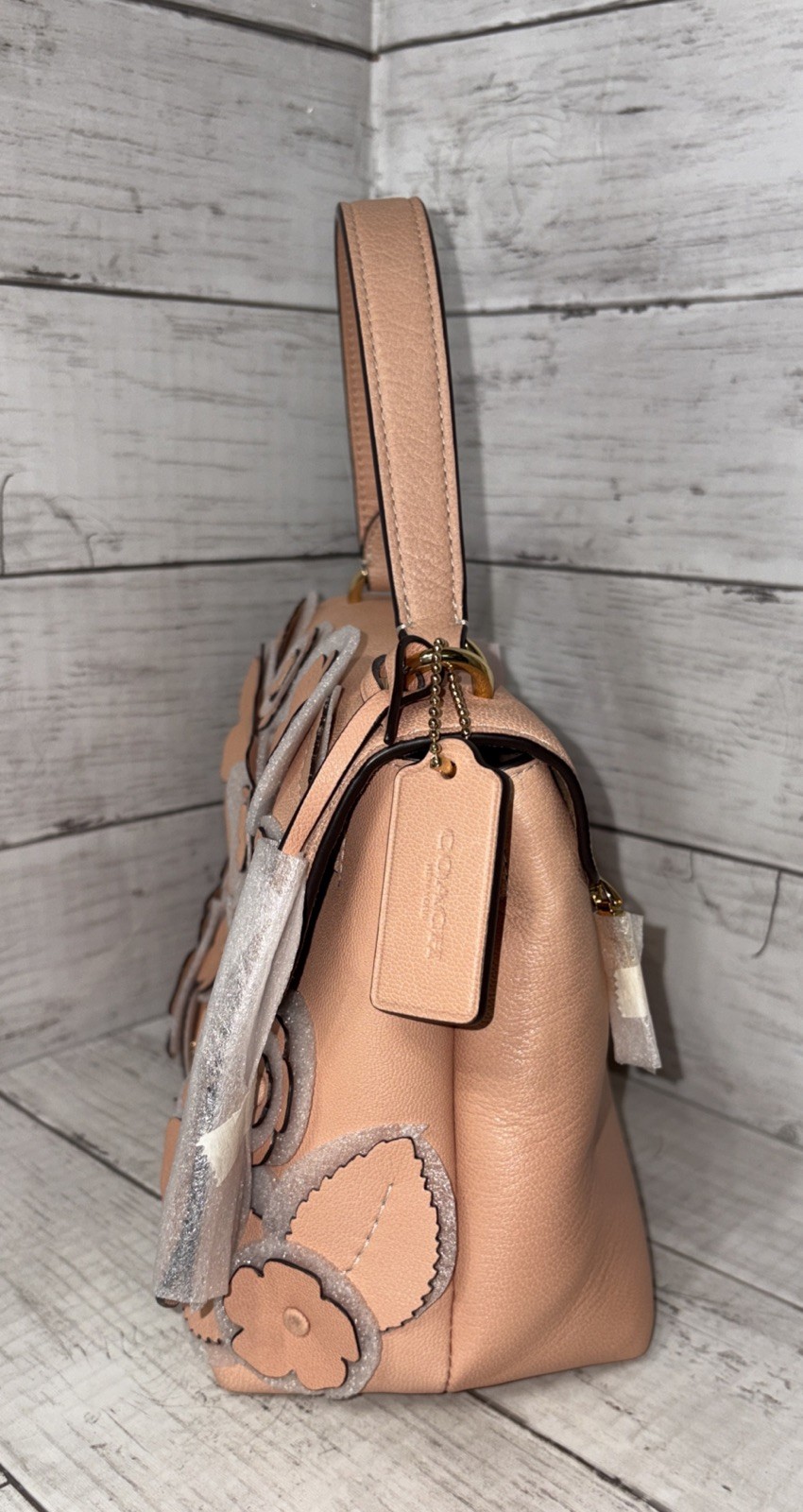 COACH CDY44 Emory 3Way Convertible Top Handle Bag Floral Appliqué Light Pink NWT