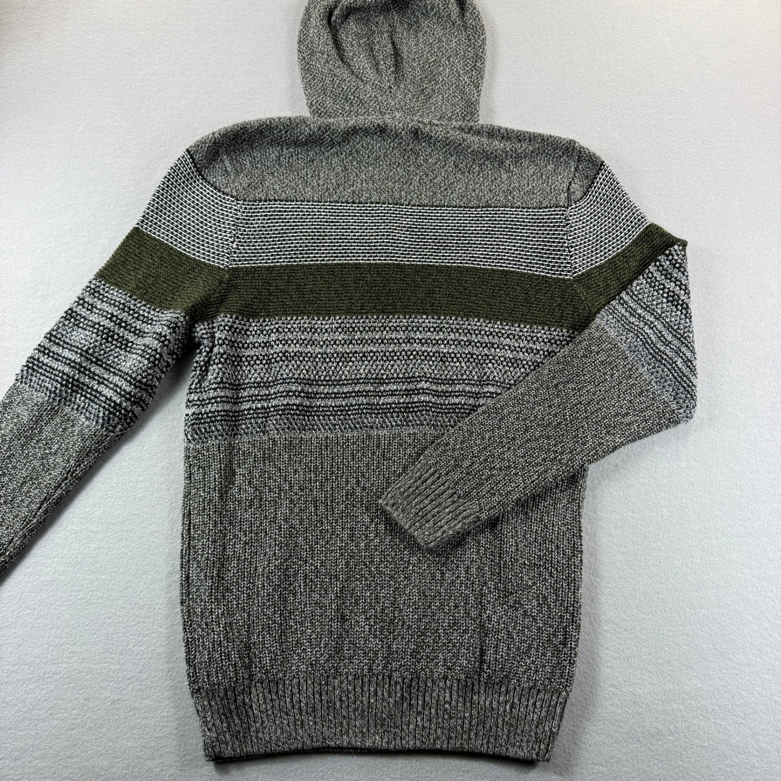 Commerce Hooded Sweater Mens Large Grey Heather Striped Knit Pullover SIEF4S6831