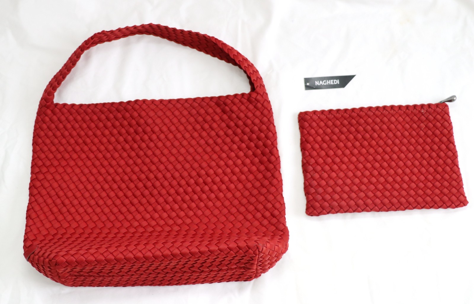 NAGHEDI Nomad Hobo Handwoven Tote + Zippered Pouch Rosso Color New + Tag