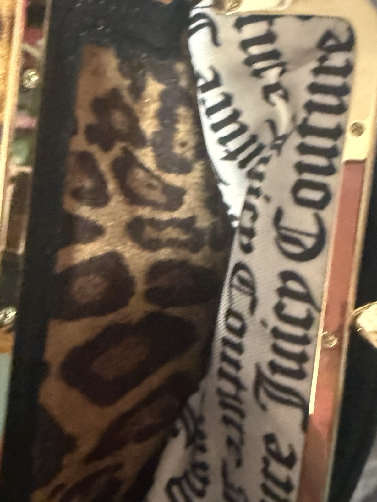 Juicy Couture Leopard Print Shoulder Bag Brown Black Bow Charm Zip Chain Pockets