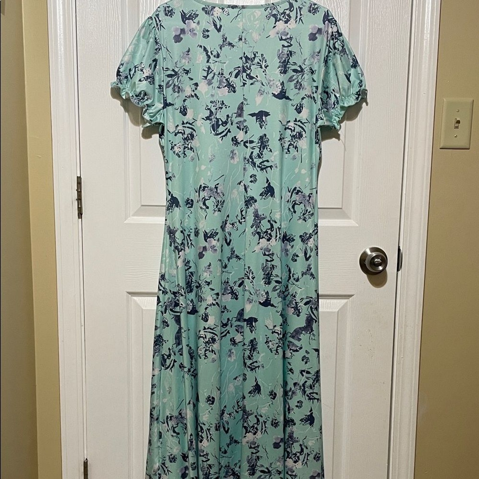 Romantic Malachite Green Floral Midi Dress Flutter Sleeve Size XL
