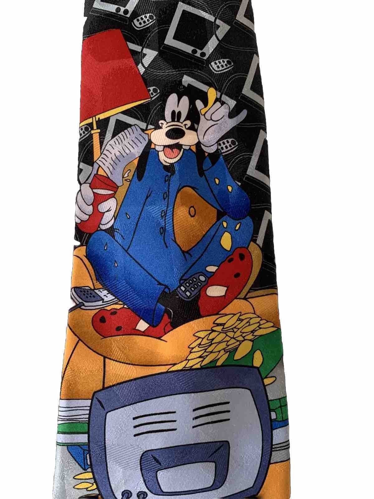 Vtg Disney Goofy Cartoon Novelty Tie Retro Electronics TV Console Funny Necktie