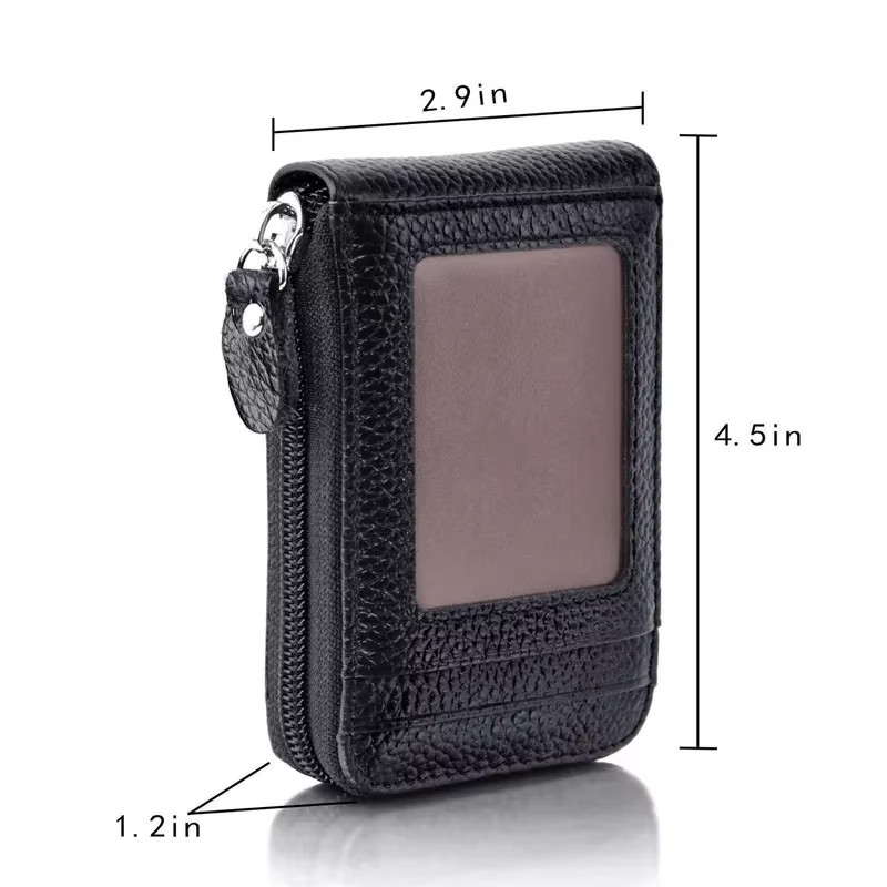 Men PU Leather Wallet RFID Blocking Zipper Card Holder Multi Card Black