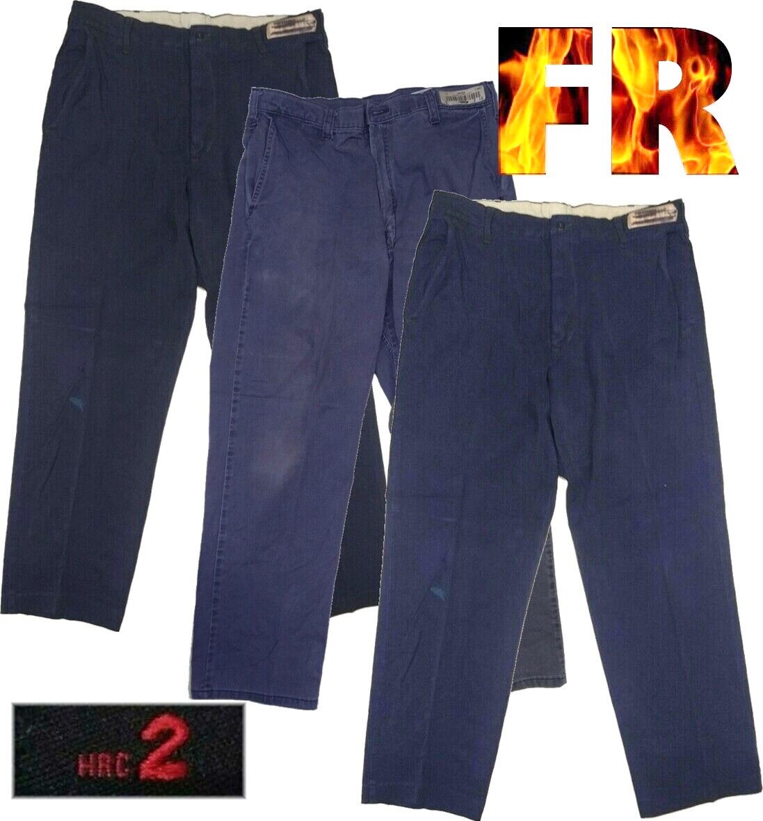 Used Navy Blue Flame Fire Resistant FR Pants Bulwark Carharrt Workrite Cintas