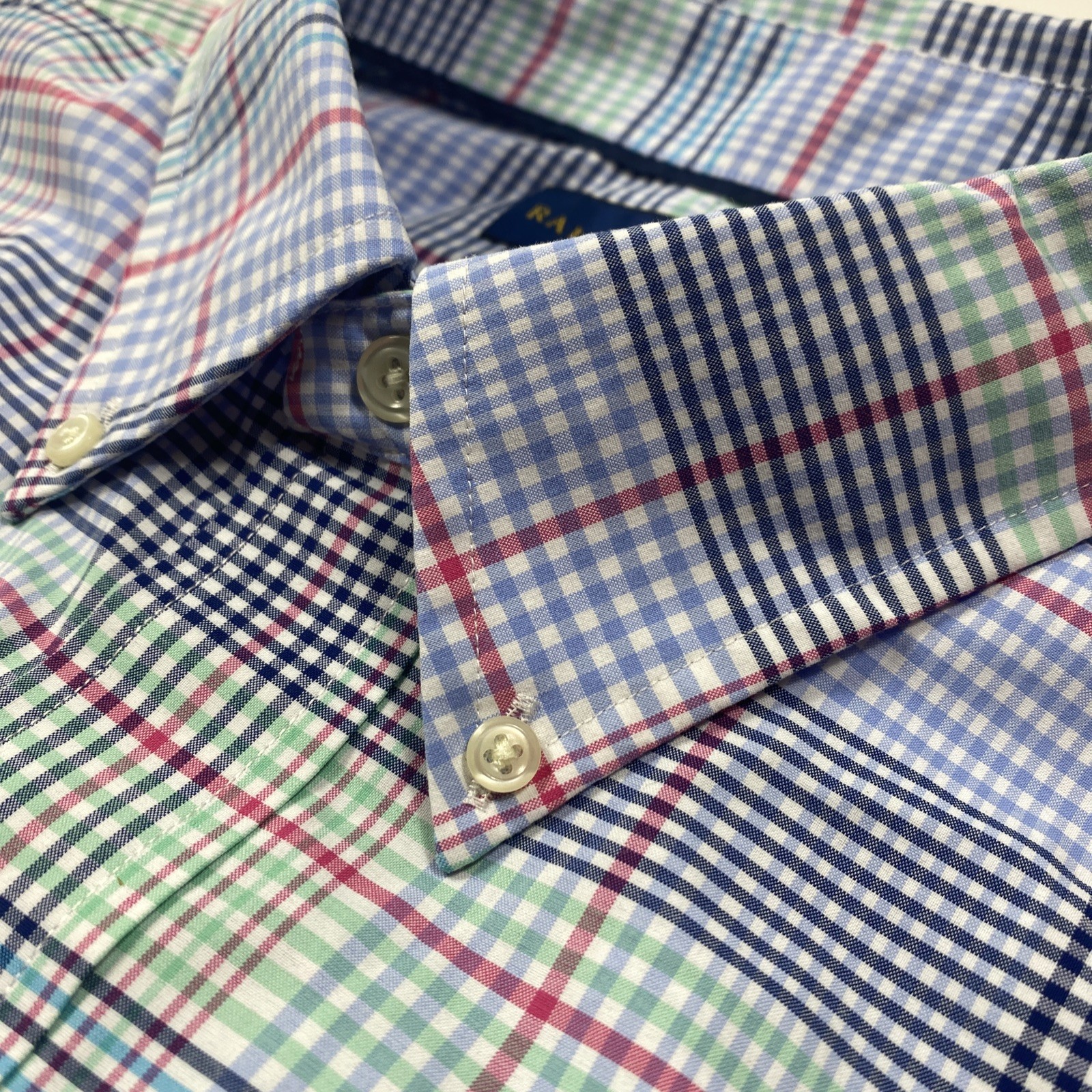 Polo Ralph Lauren Classic Fit Plaid Performance Shirt Nylon Poly Pink Blue Large
