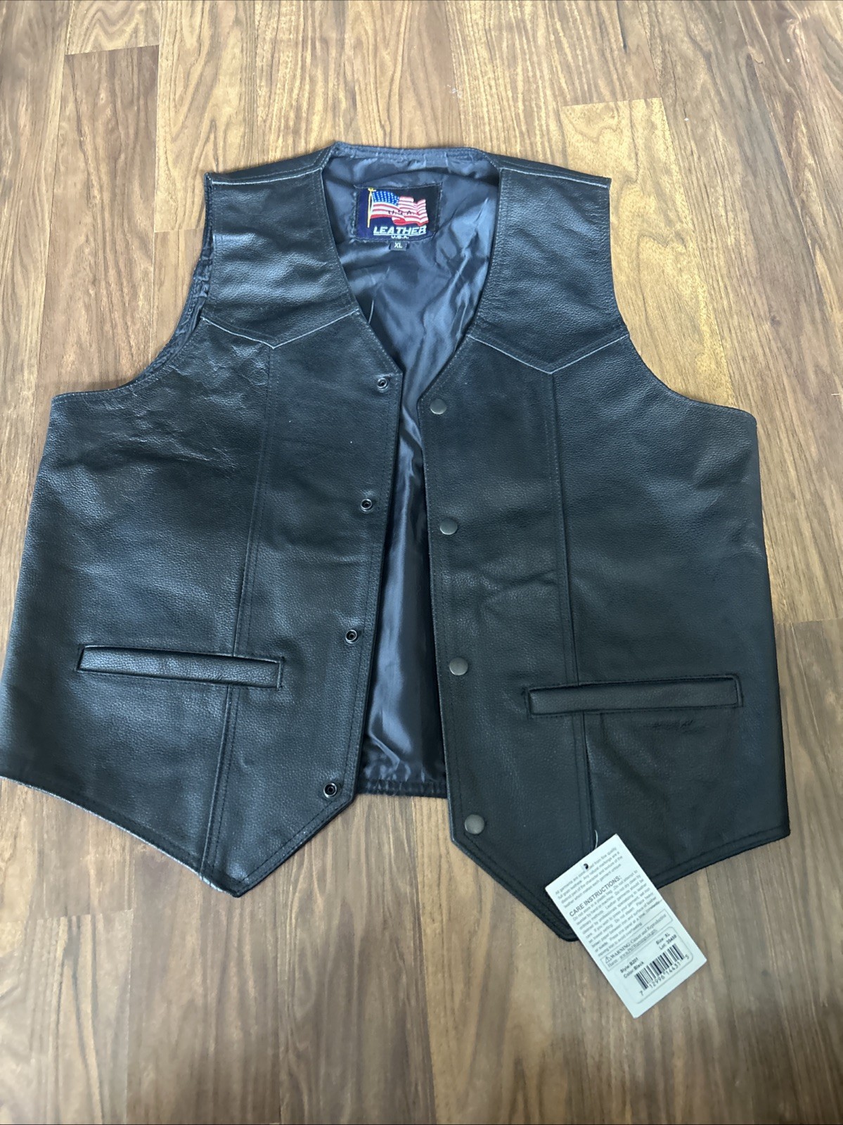 Leather Snap Button vest Mens Size Large XL Made in USA Motorcycle Moto NEW TAGS