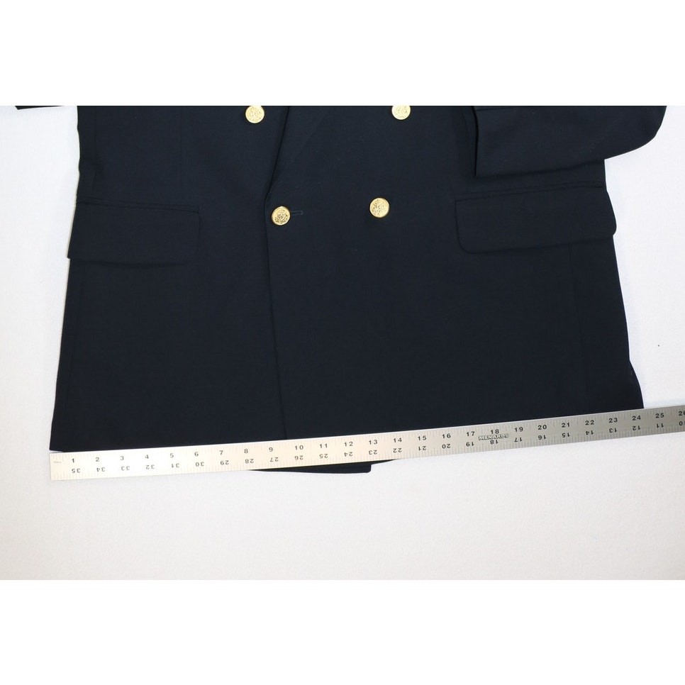 Vintage Deansgate Tailors Row Men 44 46 Worsted Wool Double Breasted Blazer Blue