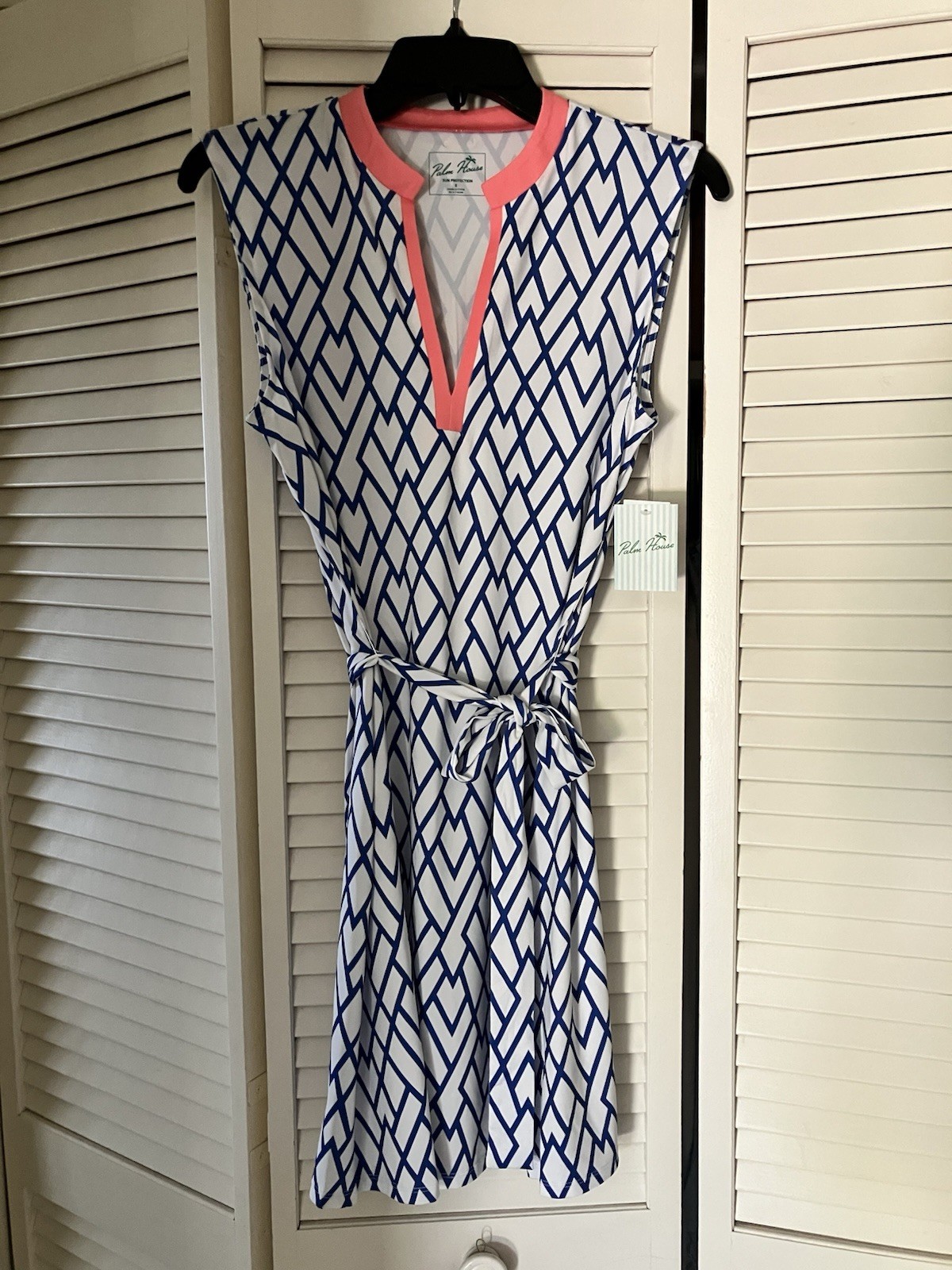 Palm House Blue and White Dress with Pink Trimming Dress Size Small