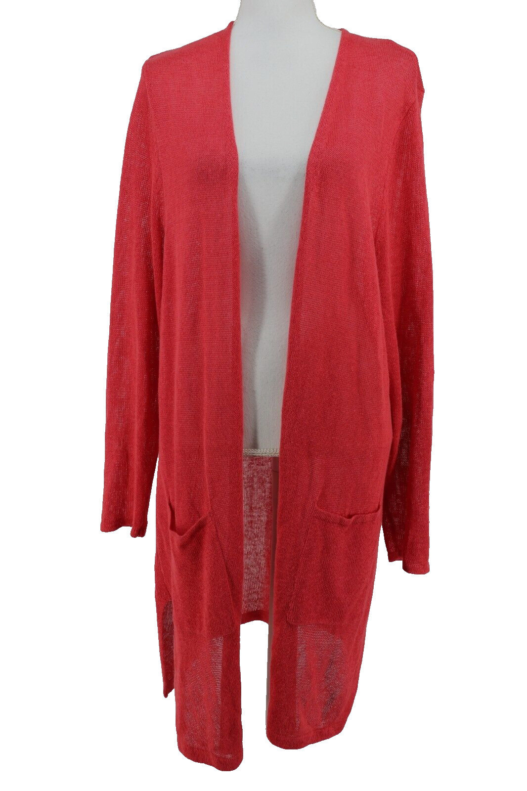 J Jill Linen Blend Duster Cardigan Womens XL Red Long Sleeve Pockets Lightweight