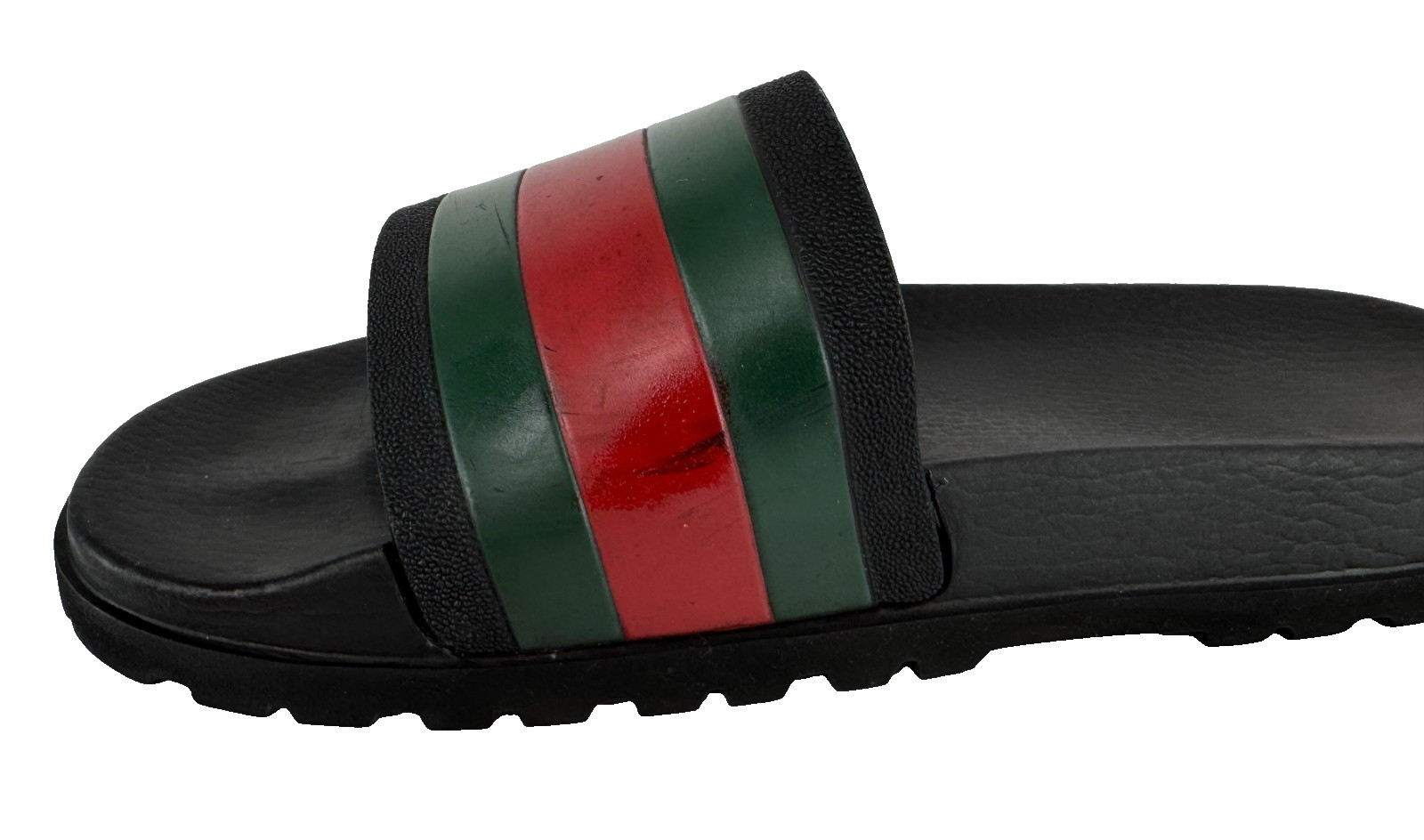 $510 Gucci Auth Men Black Web Rubber Pool Slides 9.5 US 9 UK 43 EU Sandals Shoes