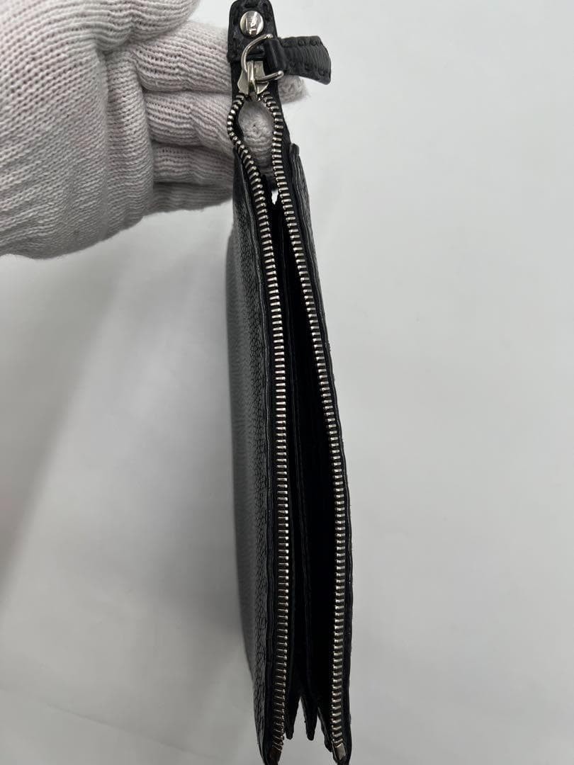 Fendi Monster Bag Bugs Eye Clutch Black Yellow Selleria Leather Pouch 9.1×5.9in
