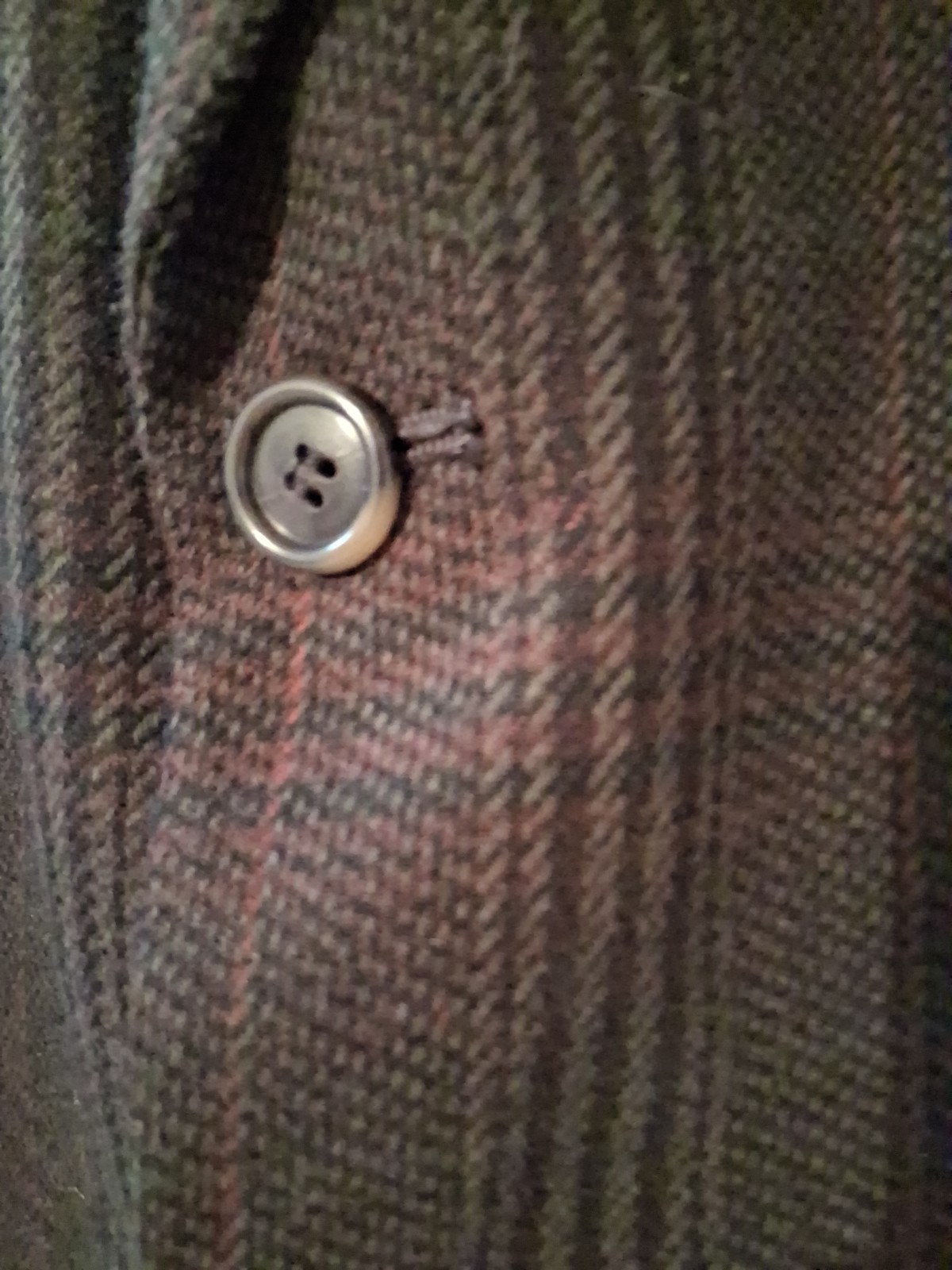 Men’s Vintage Cellini 100% Wool Blazer Olive, Red, and Dark Brown Plaid 42R