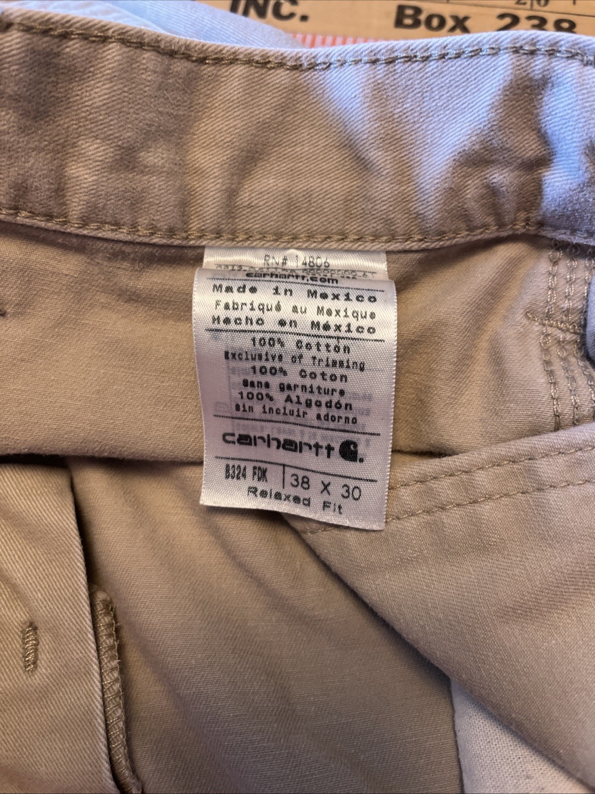 Carhartt Canvas Work Pants Mens 38×30 Khaki Utility Carpenter Cotton Paint Splat