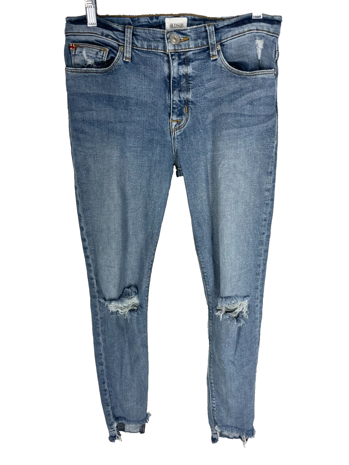 Hudson Nico Midrise Super Skinny Ankle Jeans Women’s Size 29 Blue Raw Hem