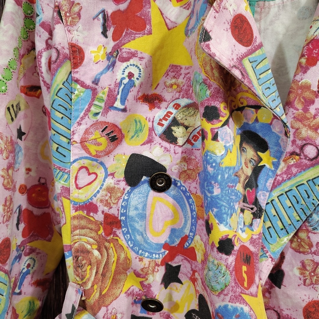 Fiorucci Trench Coat Pop Art Jacket Graphic Roses Mermaid Coquette L AOP VTG