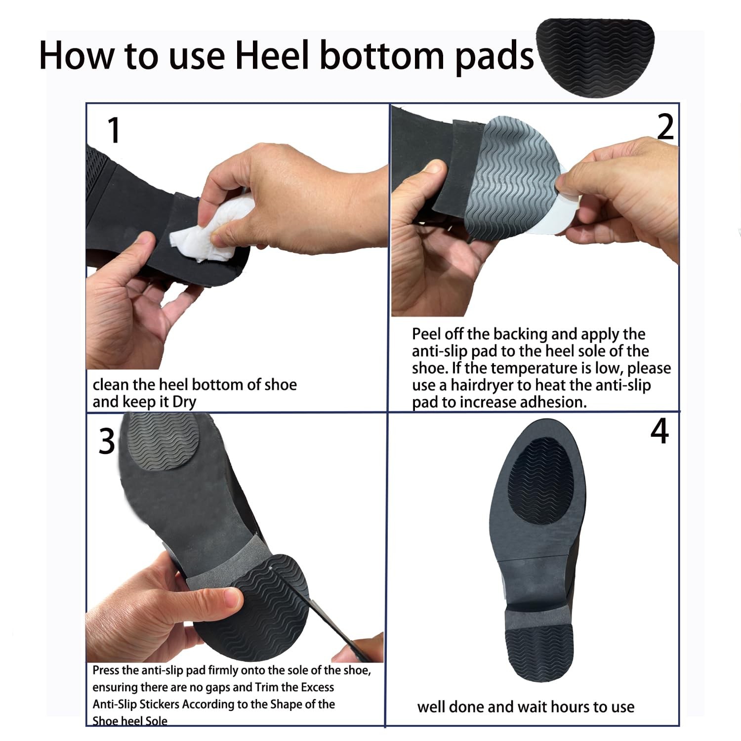 Non-Slip Shoe Pads,Adhesive Grips, Sole 3.6″*2.5″*0.04″, Black