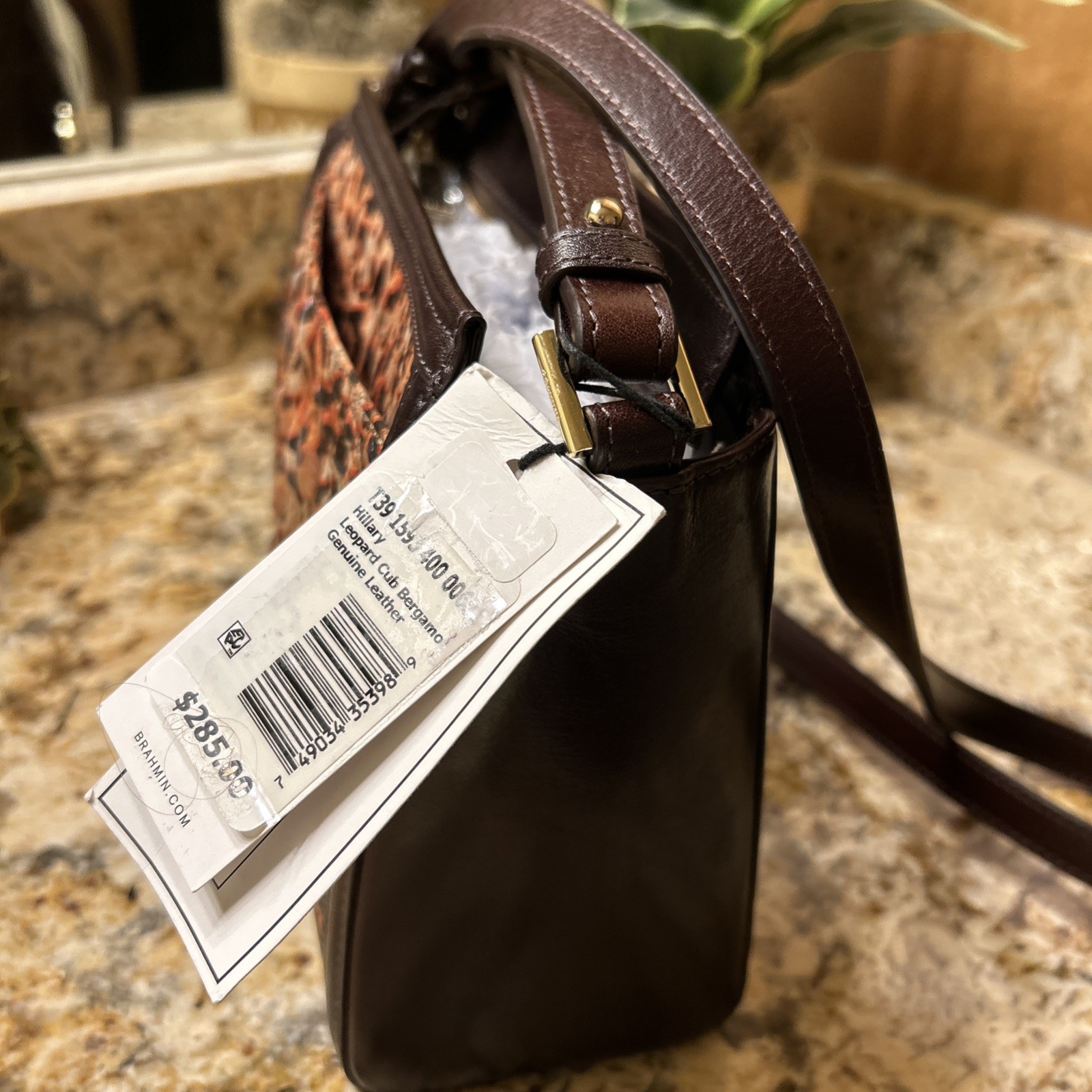 BRAHMIN Hillary Leopard Cub Bergamot Croc-Emb Leather Crossbody Brown Orange NEW