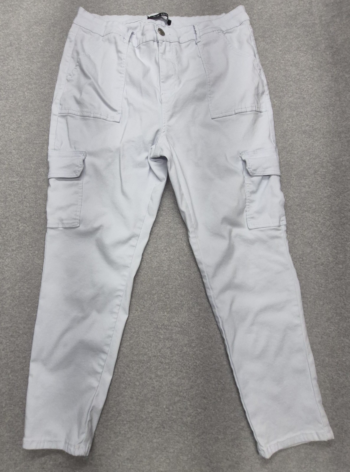 Blue Savvy White Cargo Pants Womens 22 Utility Tactical Stretch High Rise