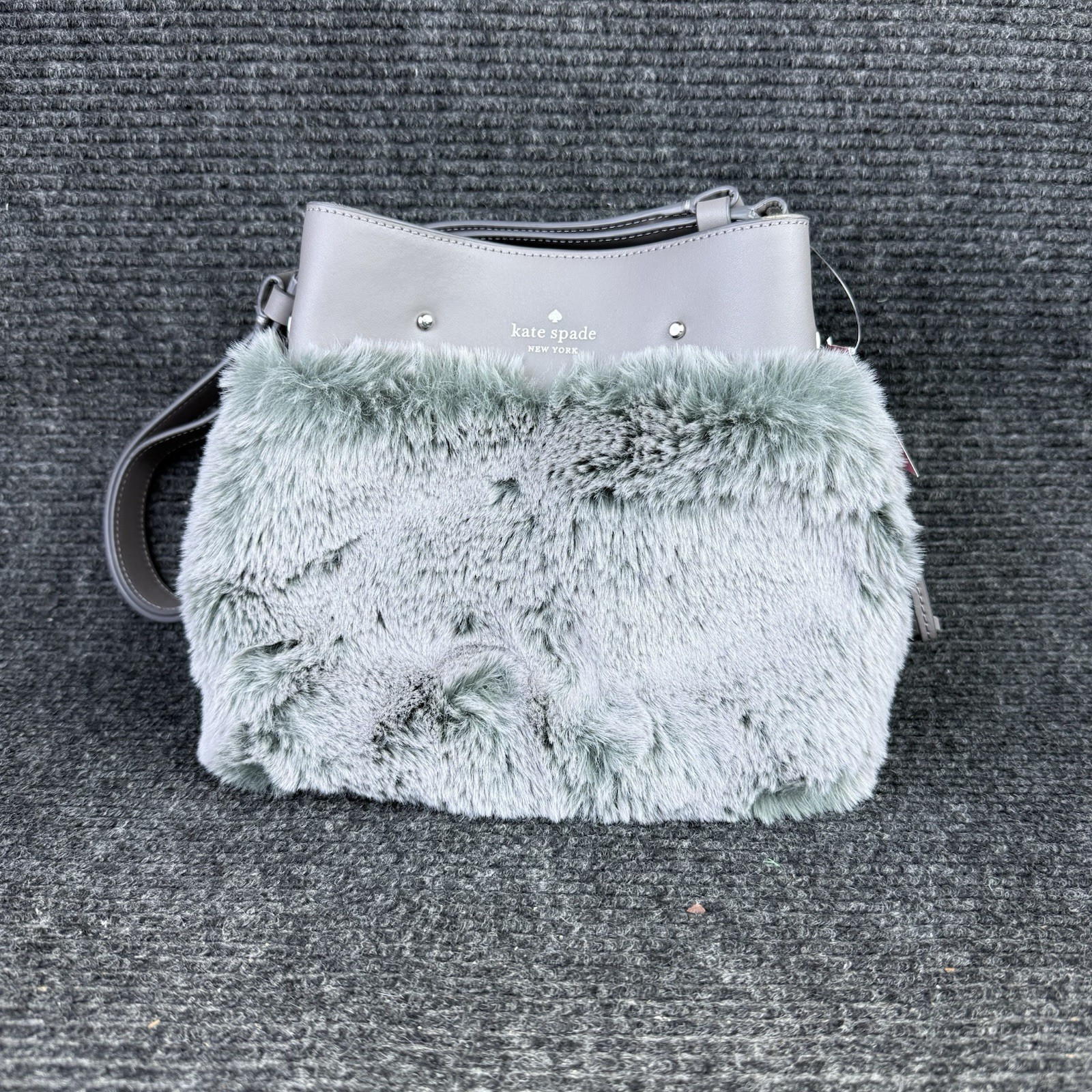 Kate Spade Matti Faux Fur Small Bucket K4639 Grey Gray NWT (020) Faux Fur