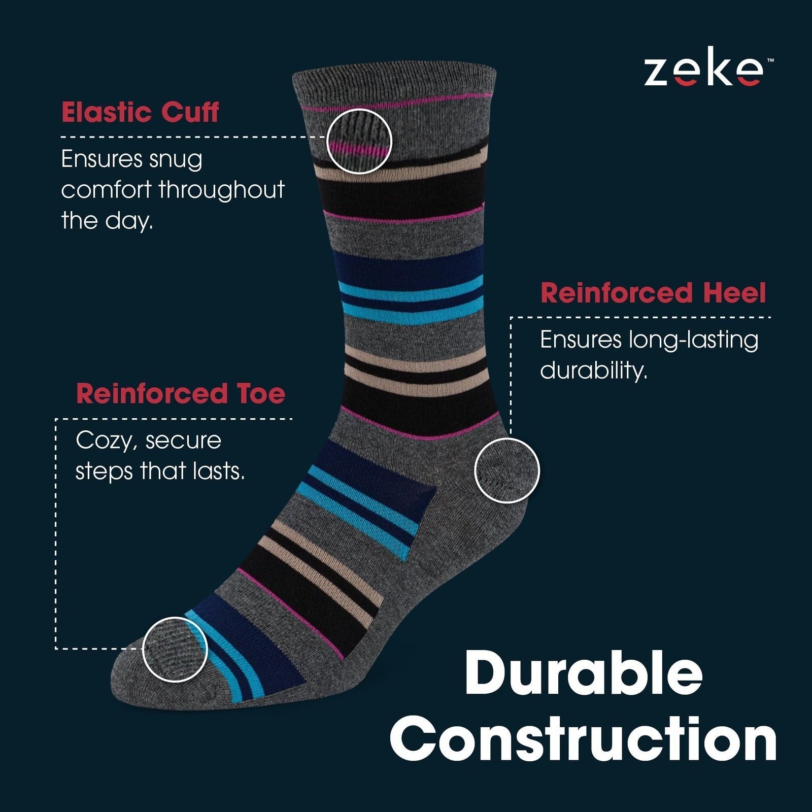 ZEKE Men’s Dress Socks Funky Fun Colorful Crew Socks 12 Assorted Patterns