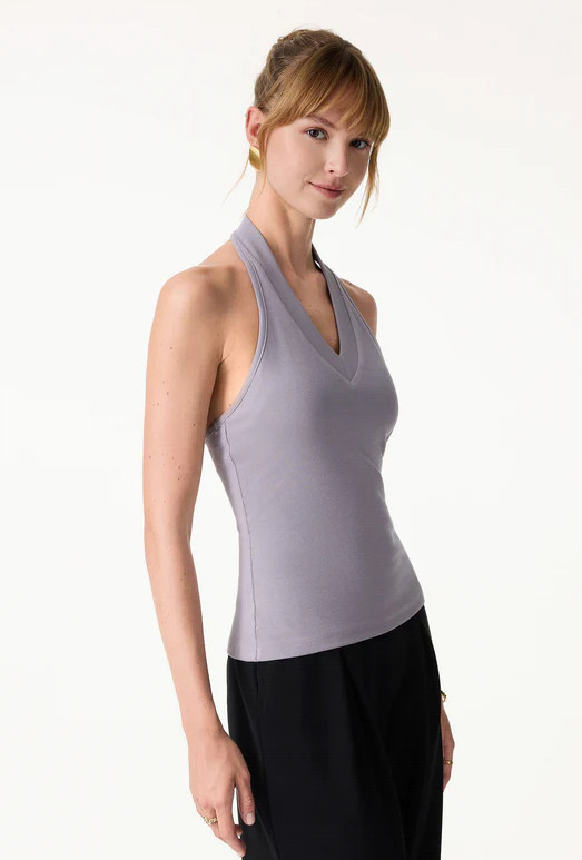OGL Plantive Halter Neck Open Back Bra Tank, Glossy Grape
